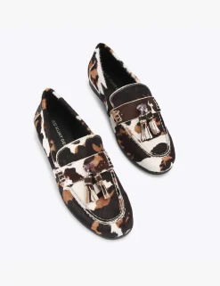 Leather Cow Print Tassel Loafers