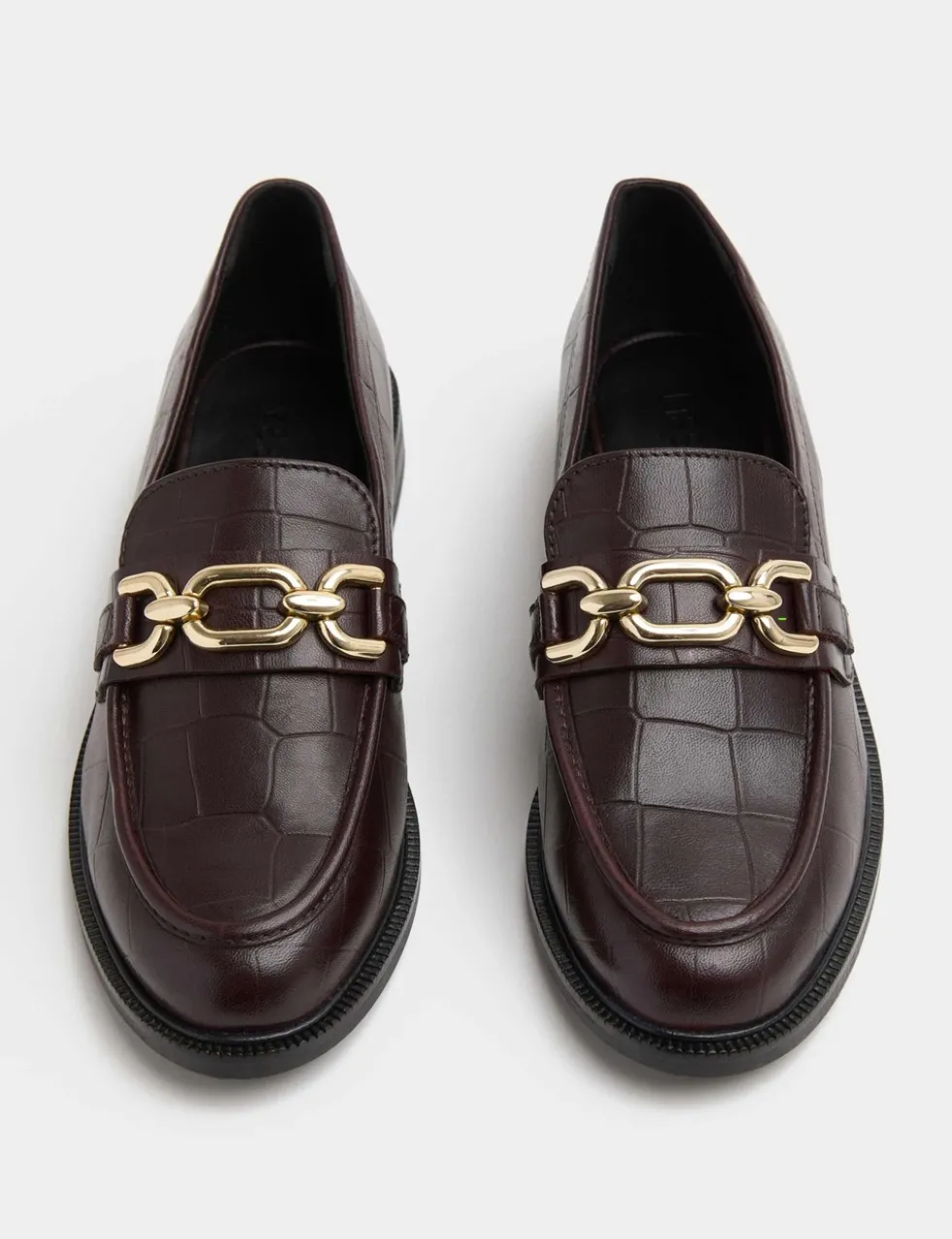 Leather Croc Trim Flat Loafers