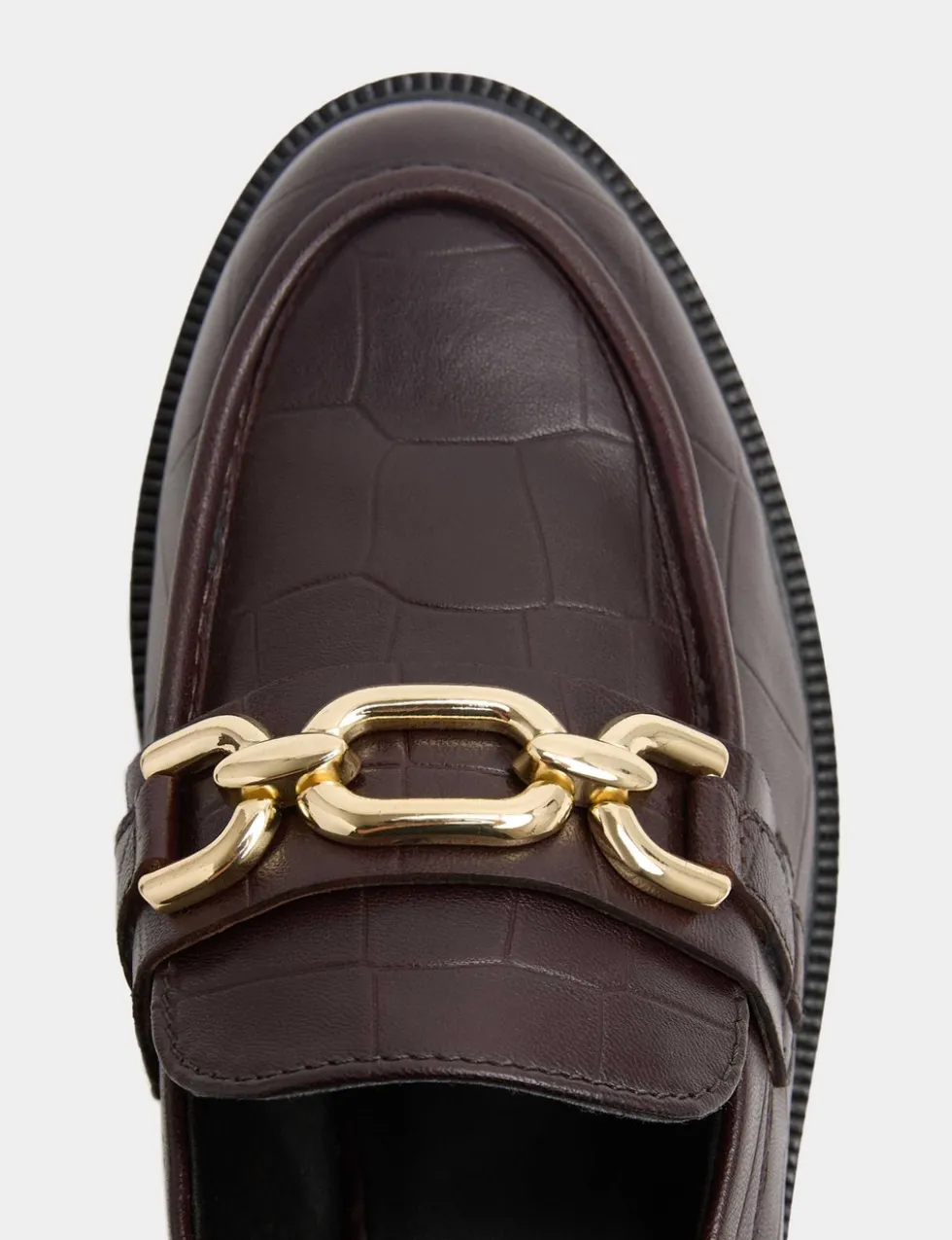 Leather Croc Trim Flat Loafers