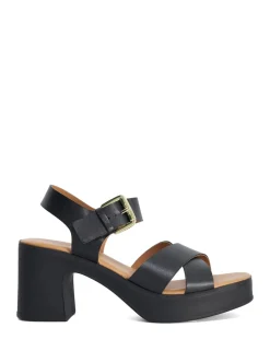 Leather Cross Strap Block Heel Sandals