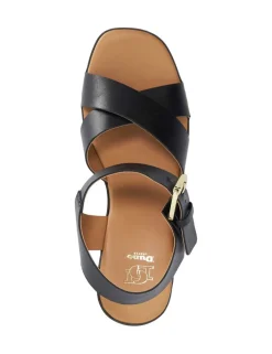 Leather Cross Strap Block Heel Sandals