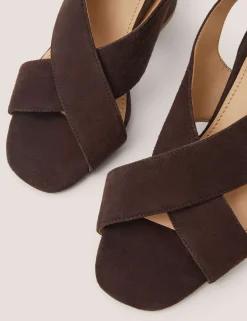 Leather Crossover Buckle Block Heel Sandals