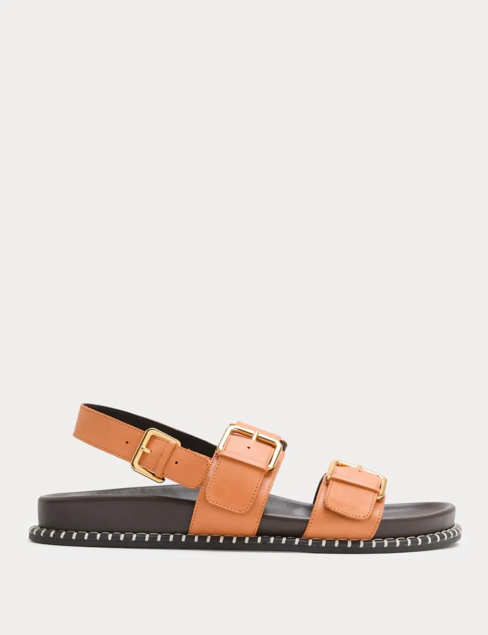 Leather Double Buckle Footbed Sandals