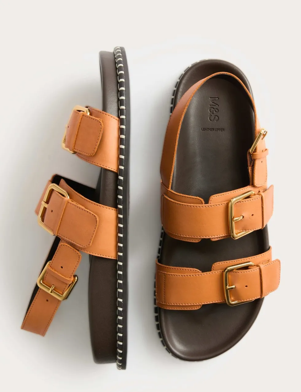 Leather Double Buckle Footbed Sandals