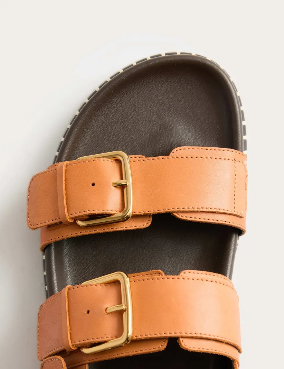 Leather Double Buckle Footbed Sandals