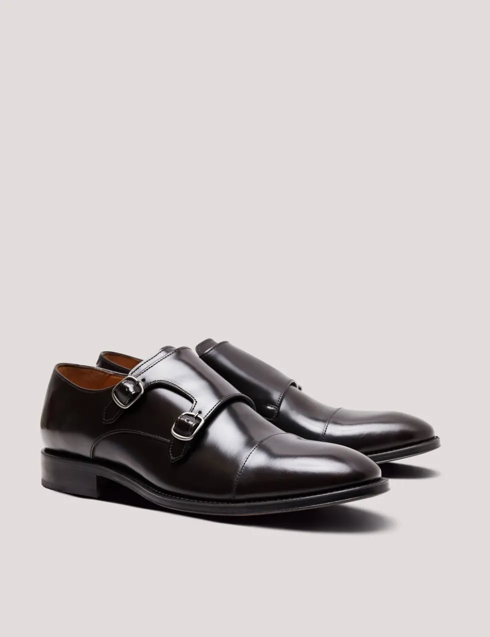 Leather Double Monk Strap Shoes