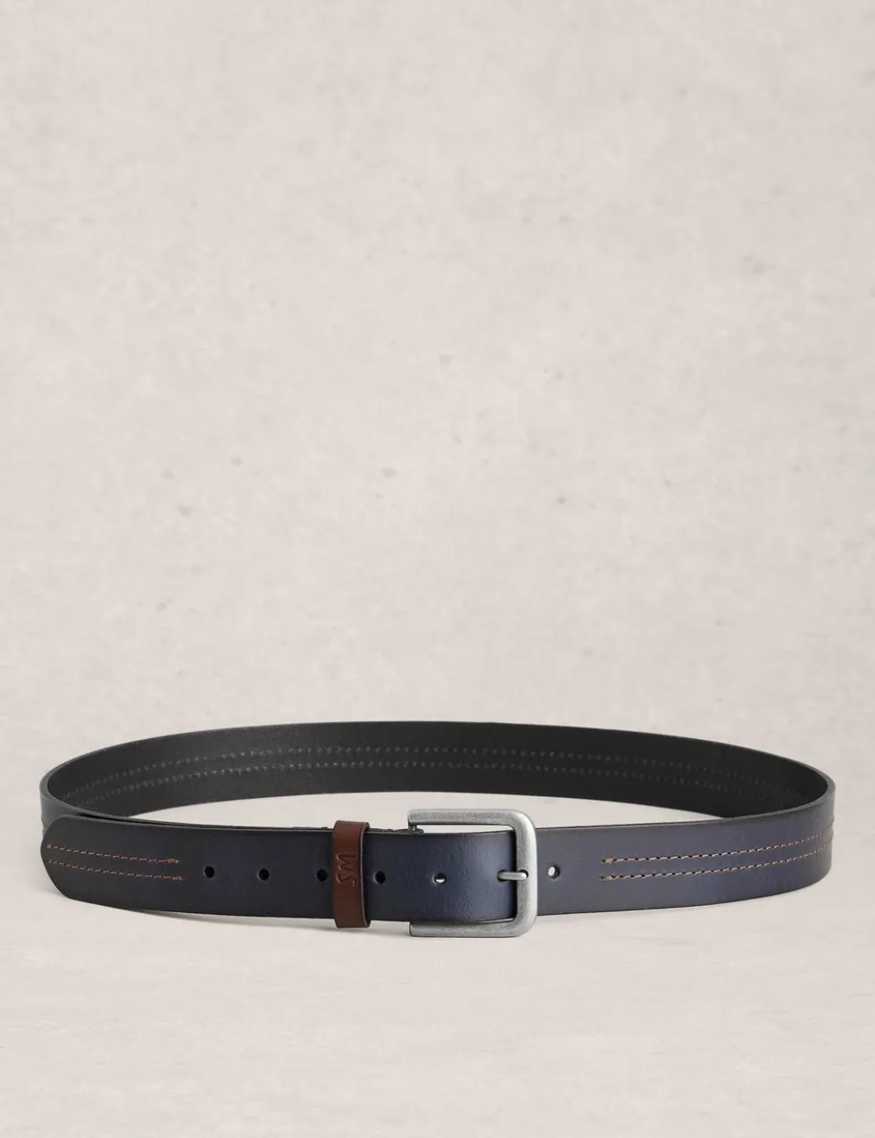 Leather Double Stitch Detail Belt