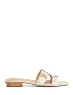 Leather Embellished Block Heel Sliders