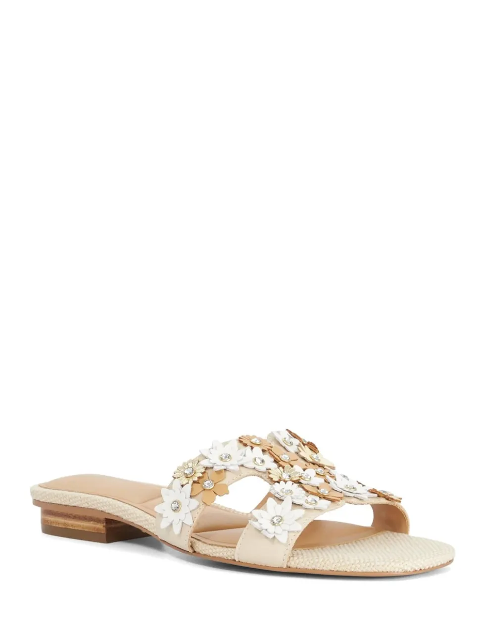 Leather Embellished Block Heel Sliders