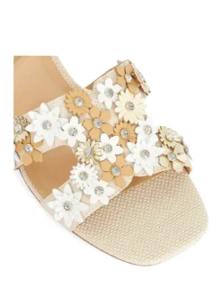 Leather Embellished Block Heel Sliders