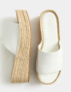 Leather Flatform Espadrille Mules