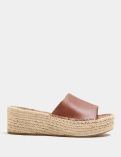 Leather Flatform Espadrille Mules