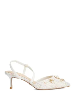Leather Flower Boucle Slingback Stilettos