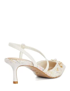 Leather Flower Boucle Slingback Stilettos