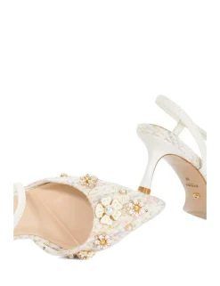 Leather Flower Boucle Slingback Stilettos