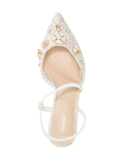 Leather Flower Boucle Slingback Stilettos