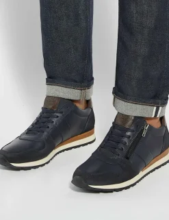 Leather Lace Up Side Zip Trainers