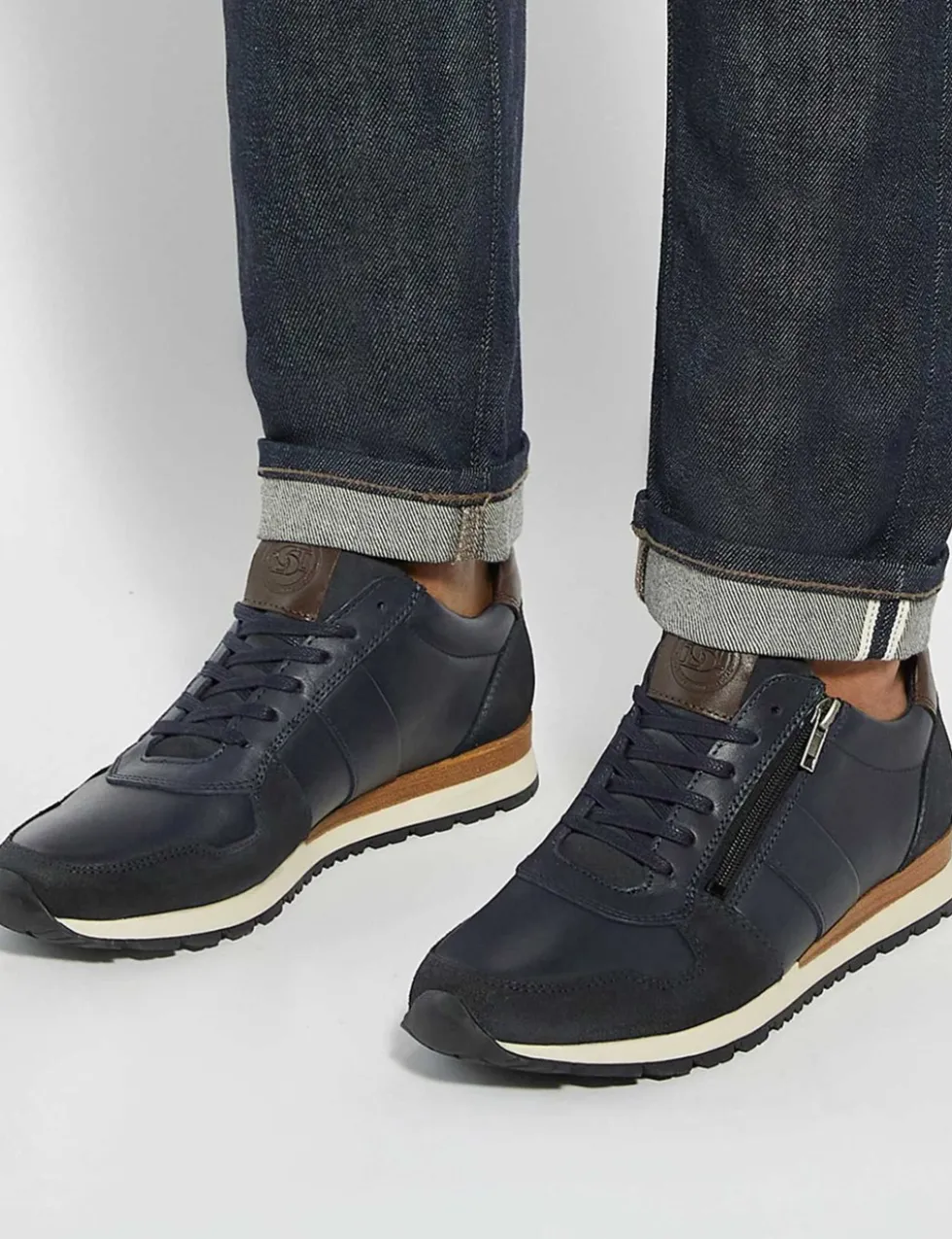 Leather Lace Up Side Zip Trainers