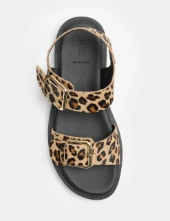 Leather Leopard Print Flatform Sandals