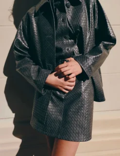 Leather Look Woven Effect Mini A-Line Skirt
