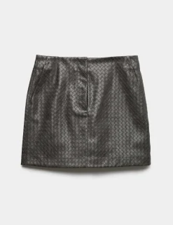 Leather Look Woven Effect Mini A-Line Skirt