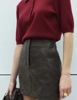 Leather Look Woven Effect Mini A-Line Skirt