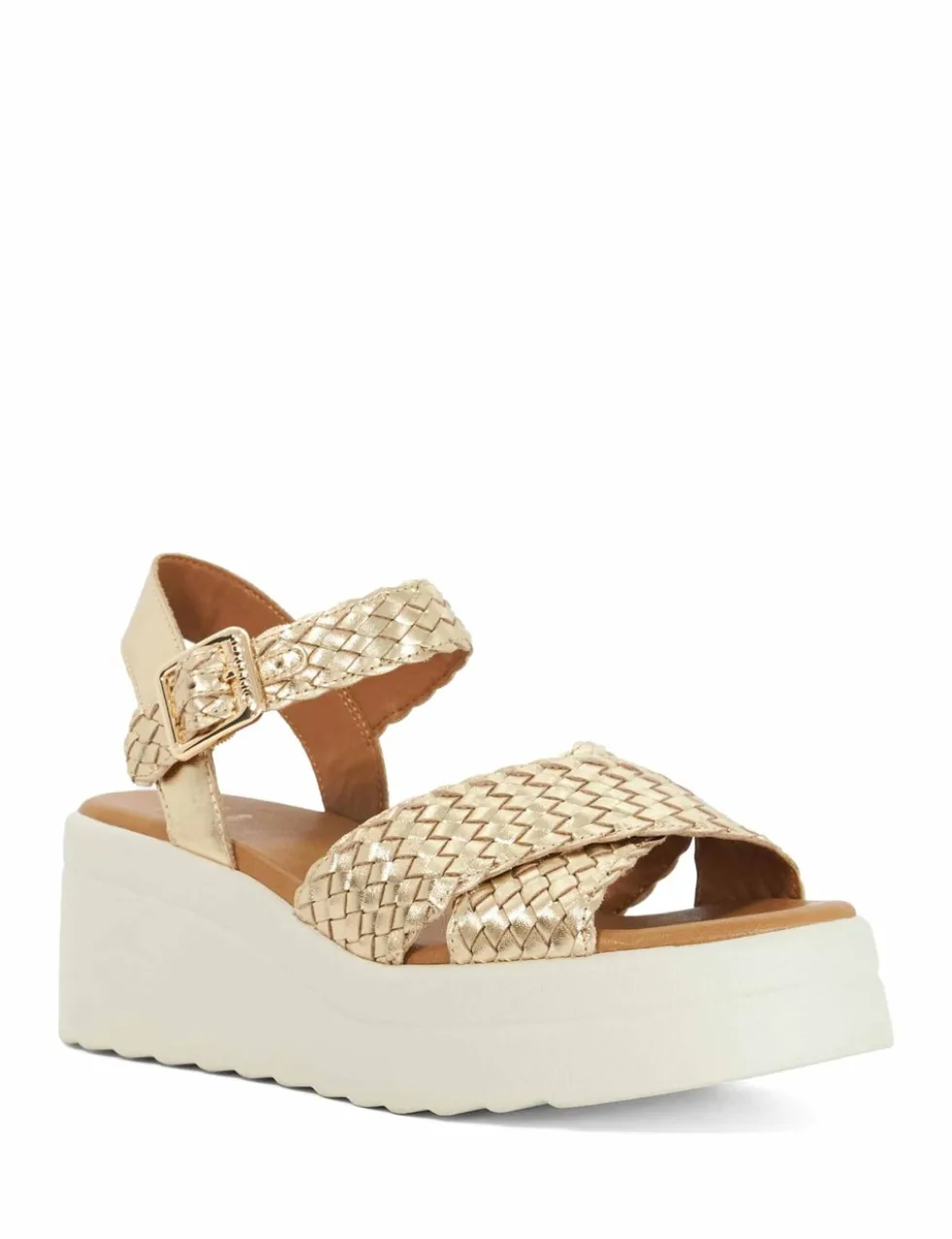 Leather Metallic Ankle Strap Wedge Sandals