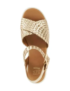Leather Metallic Ankle Strap Wedge Sandals