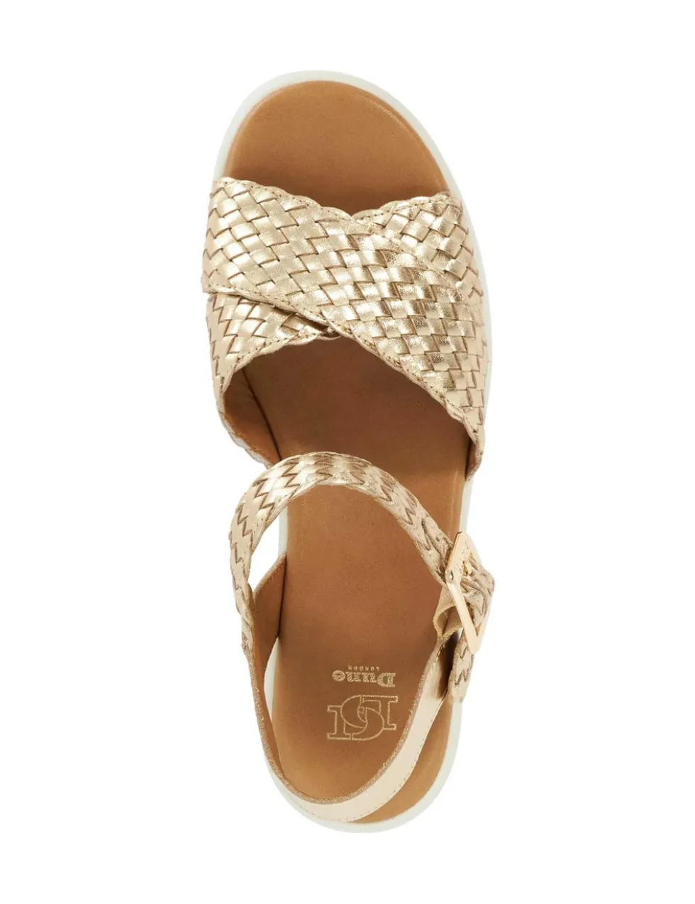 Leather Metallic Ankle Strap Wedge Sandals