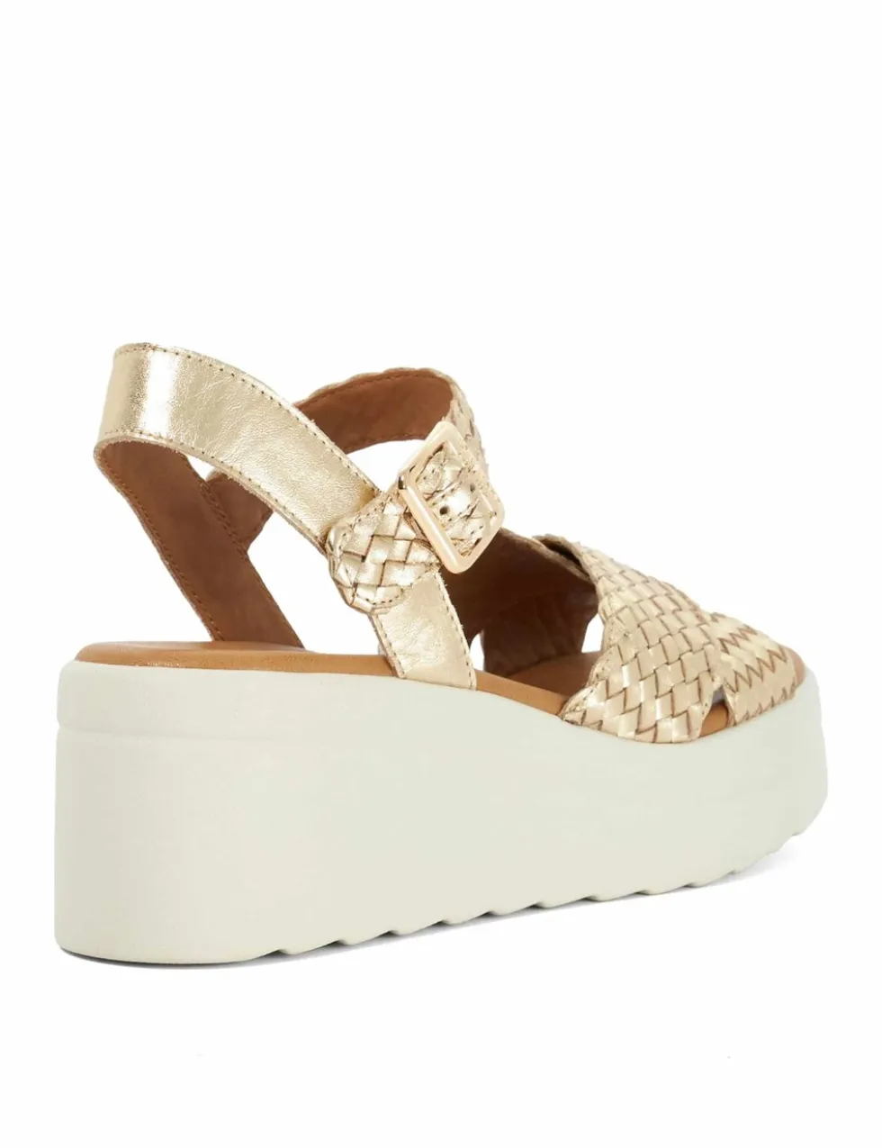 Leather Metallic Ankle Strap Wedge Sandals