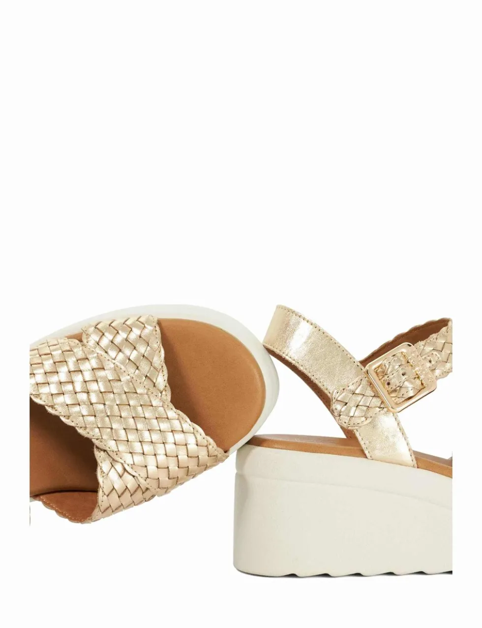 Leather Metallic Ankle Strap Wedge Sandals