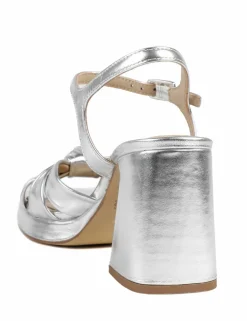 Leather Metallic Block Heel Open Toe Sandals