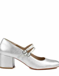 Leather Metallic Block Heel Shoes