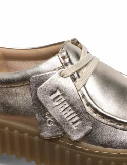 Leather Metallic Lace Up Platform Shoes