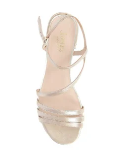 Leather Metallic Strappy Block Heel Sandals