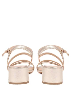 Leather Metallic Strappy Block Heel Sandals