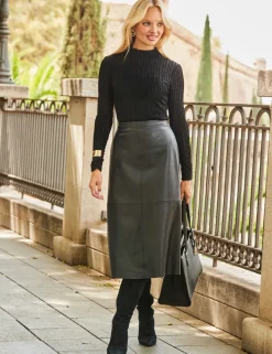 Leather Midi A-Line Skirt