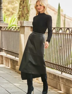 Leather Midi A-Line Skirt