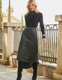 Leather Midi A-Line Skirt
