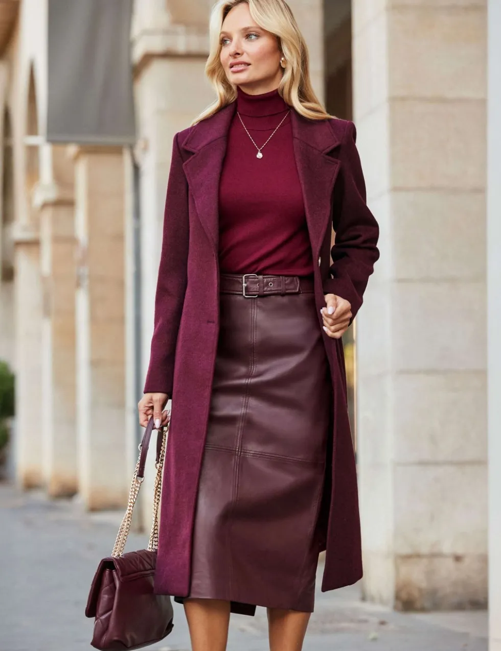 Leather Panelled Midi Pencil Skirt