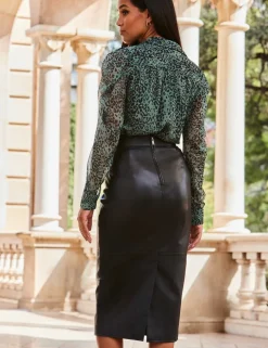 Leather Panelled Midi Pencil Skirt