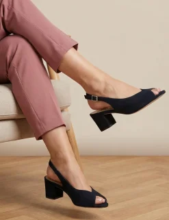 Leather Peep Toe Slingback Court Shoes