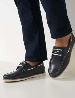 Leather Pull On Lace Up Deck Shoes