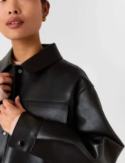 Leather Relaxed Collared Biker Jacket