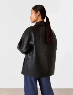 Leather Relaxed Collared Biker Jacket