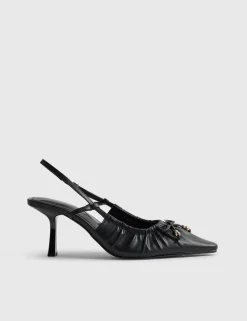 Leather Ruched Bow Slingback Court Heels