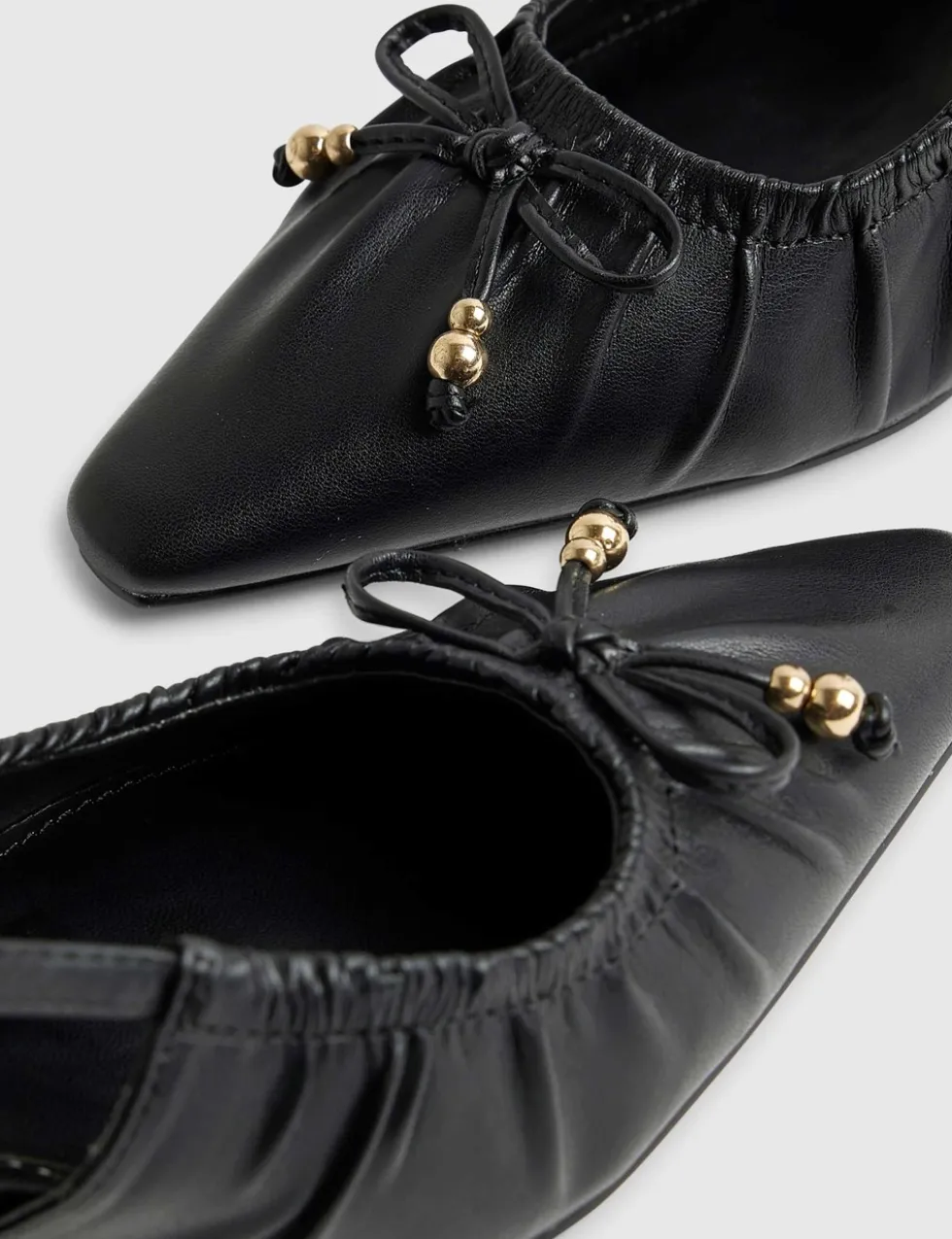 Leather Ruched Bow Slingback Court Heels