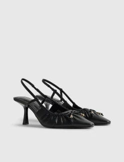 Leather Ruched Bow Slingback Court Heels