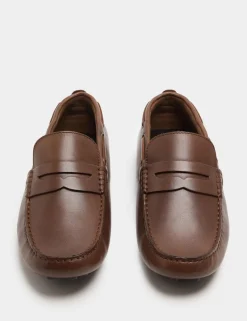 Leather Saddle Driving Loafers
