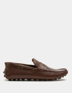 Leather Saddle Driving Loafers